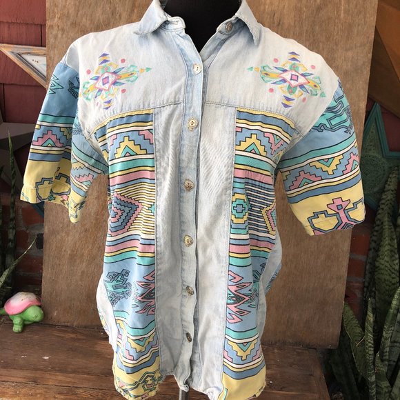Womens Vintage 90s South Western Embroidered Button Up Size M - Picture 1 of 6